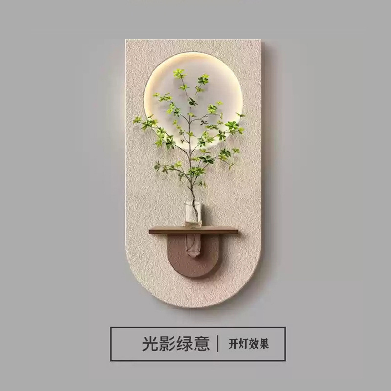 奶油风客厅装饰画创意水培绿植灯光画高档玄关挂画入户正对门壁画|undefined