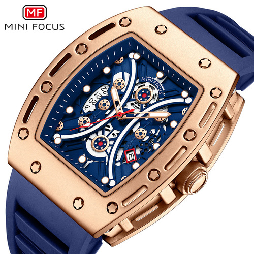 MINI FOCUS品牌手表 霸气酒桶男表弧面镜镂空面运动男手表0420G