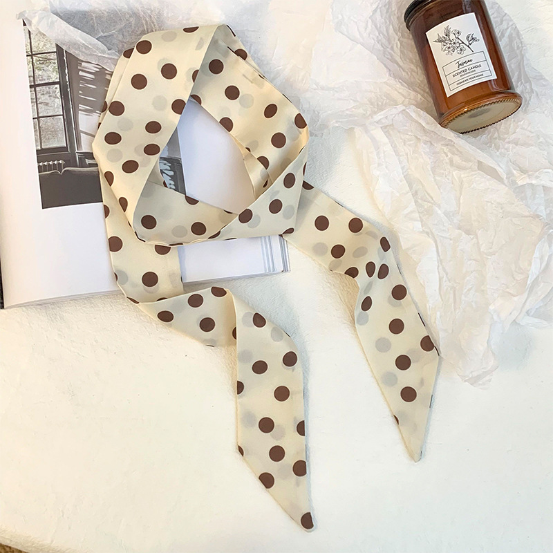 Bufanda de seda de lunares, banda larga, sensación de alta gama, nuevo estilo multiusos, todo-fósforo, bufanda pequeña, pañuelo para el cabello, cinturón de cinta para el cabello