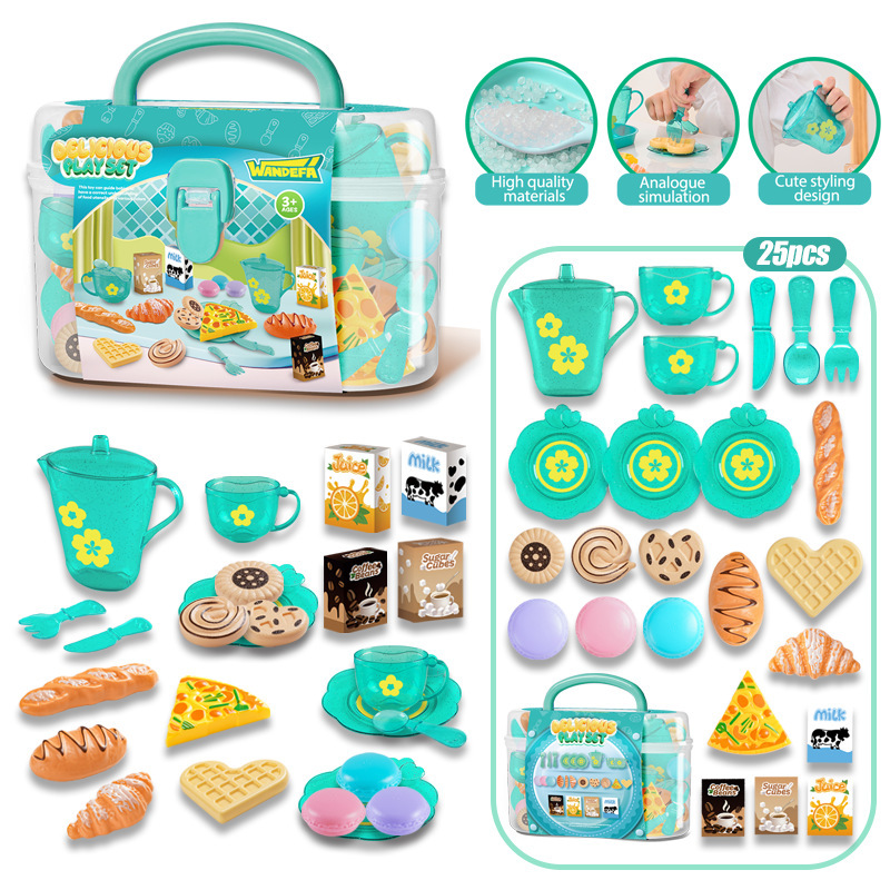 Muebles de cocina para niños transfronterizos, té de la tarde, comida simulada, pasteles, postres, pan, juguetes para el hogar.