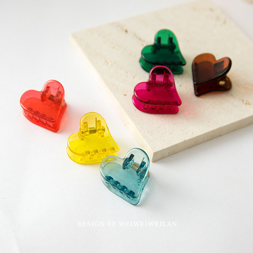 Japanese-style transparent colorful heart-shaped small hair clips, minimalist short hair clips, cute and fresh hair accessories