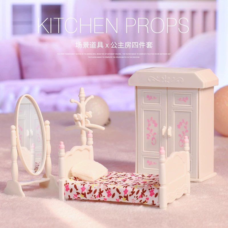 Miniature Dollhouse Furniture Set, Multicolor Plastic, Multi-Scene Kit (Tables, Beds, Kitchen)