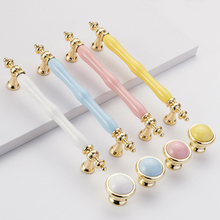 Nordic Color Children's Room Drawer Cabinet Door Cabinet Handle Wardrobe Door European-style Golden White Ceramic Handle