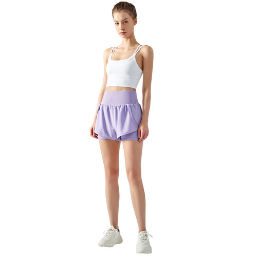 New fake two-piece yoga shorts for women's summer fitness running loose casual breathable anti-exposure sports hot pants