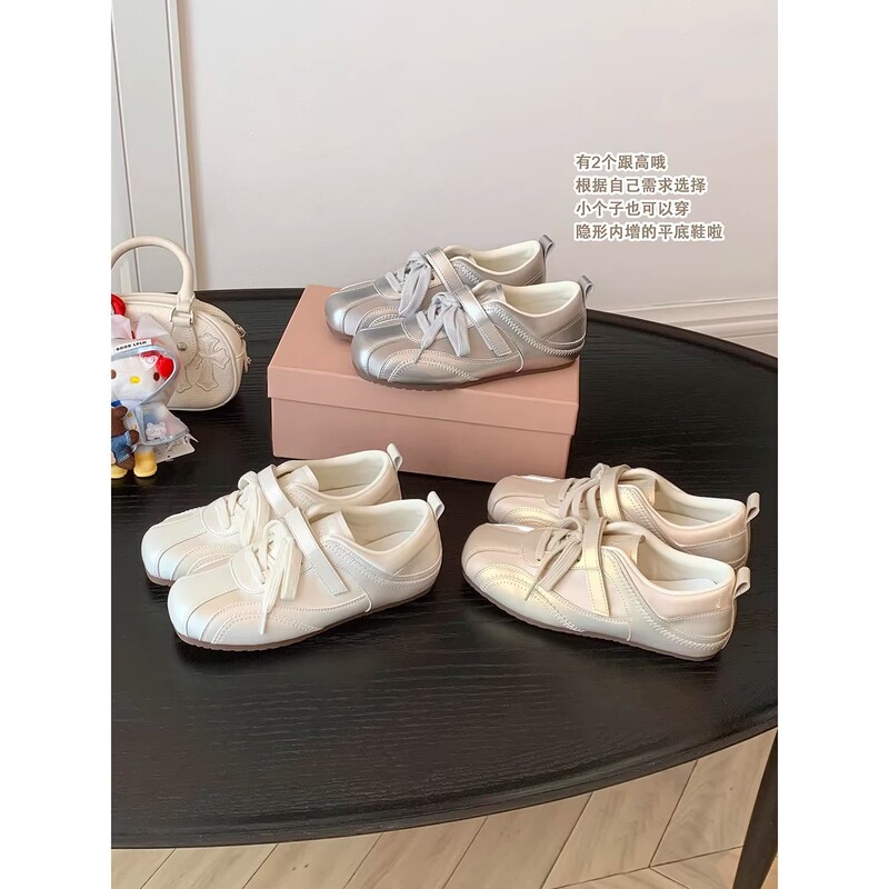 Cowhide Version~Comfortable and Versatile Round-Toe Velcro Sneakers with Hidden Height Increase and Lace-Up Casual Style German Training Sneakers for Women Cowhide Version~Comfortable and Versatile Round-Toe Velcro Sneakers with Hidden Height Increase and Lace-Up Casual Style German Training Sneakers for Women