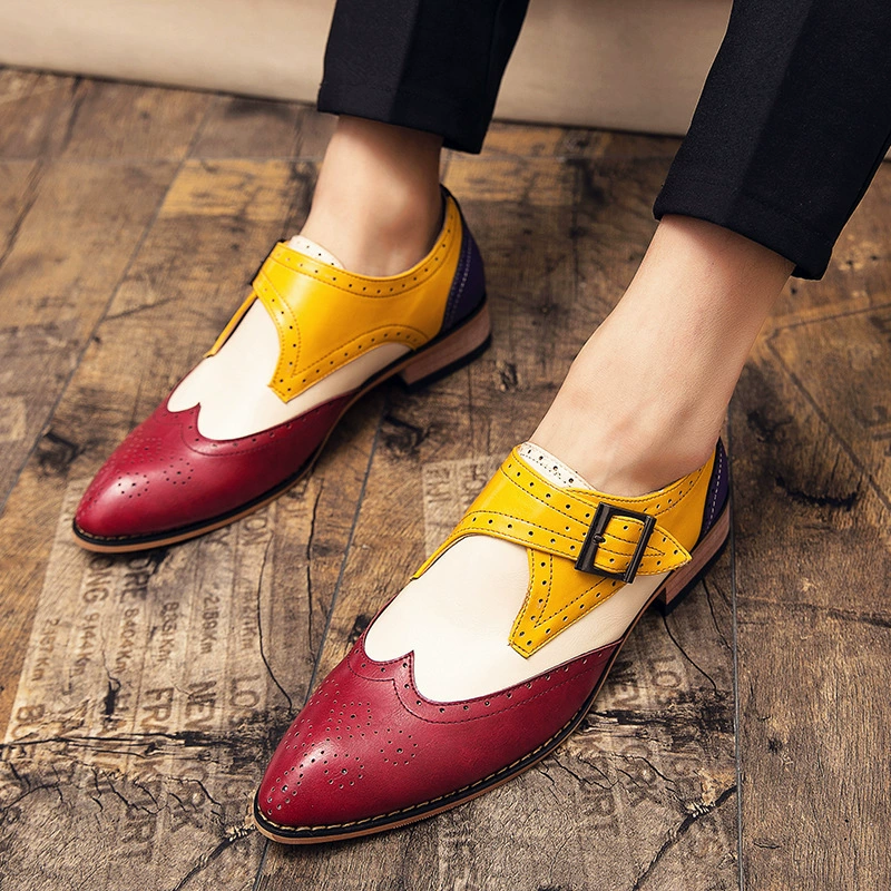 Cross -border autumn retro school style small leather shoes men's pointed head flat heel British Brock flat bottom lace students large size