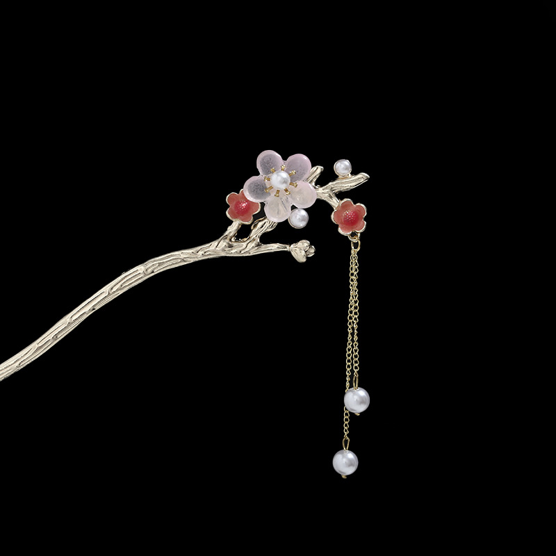 Rosa azul y blanco rhinestone flor horquilla mujeres de alto grado paso sacudida borla rizador de pelo horquilla estilo antiguo hanfu accesorios para el cabello otoño