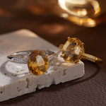 小红书抖音爆款 S925纯银镶嵌天然黄水晶彩宝女戒指高雅时尚饰品