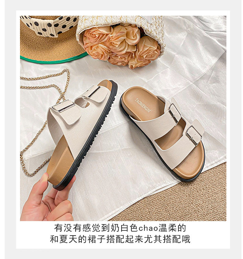 Dép sandal nữ quai ngang khóa đôi đế dày phong cách retro, mang ngoài trời — Màu Kaki, Màu trắng sữa, Màu đen chi tiết 10
