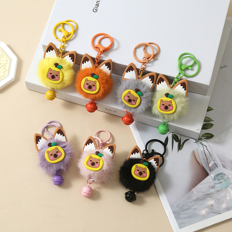 新品カラーカピバラ鈴毛玉キーホルダーストラップ可愛いバッグ飾り掛け学生プレゼント|undefined