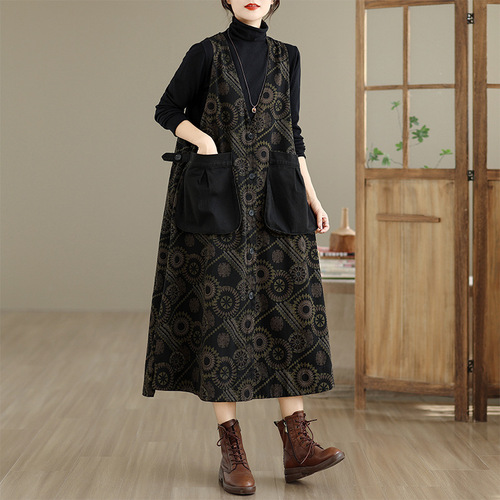 Women's Casual Washed Denim Print Belted Dress - New Arrival