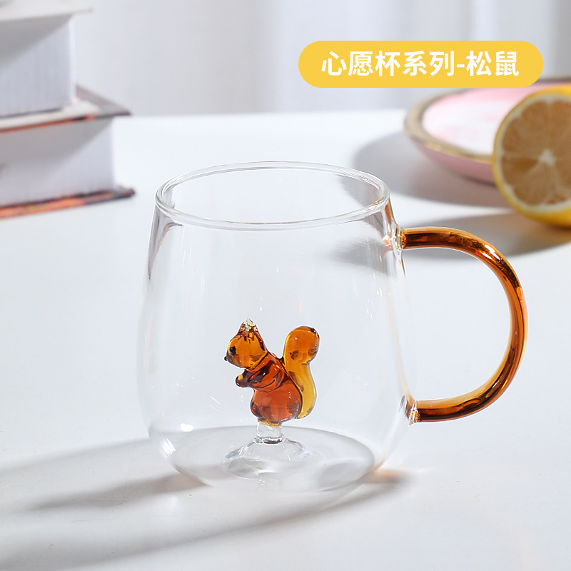 Vaso de vidrio para animales Taza de animales tridimensional de dibujos animados con borosilicato al por mayor nuevo vaso de alto valor con mango