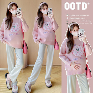 in stock Real Pat 2024 New Autumn and Winter Maternity Wear Crewneck Turtleneck Loose Casual Embroidery Design Sweater