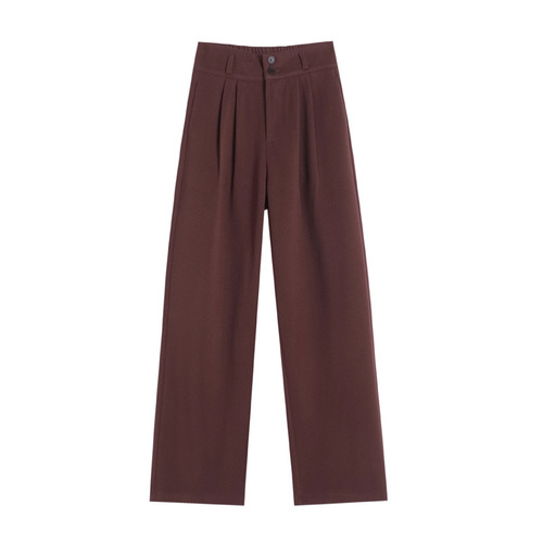 Ankerla Red Wool Blend Wide Leg Pants for Women Autumn/Winter High-Waisted Drape Melange Outfit for Petite Women Straight Leg Floor-Length Pants
