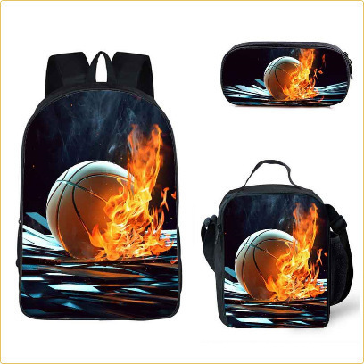 Backpack, Pencil Case, and Lunch Box Set for School Season - Children's Double Shoulder Backpack with Street Basketball and Football Design