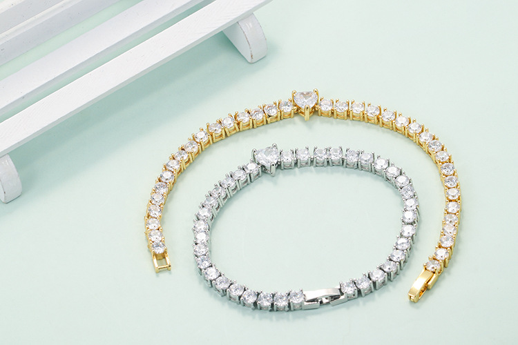Anniversary, Business, Travel Occasion New Geometric Heart Zircon Single Row Diamond Copper Bracelet