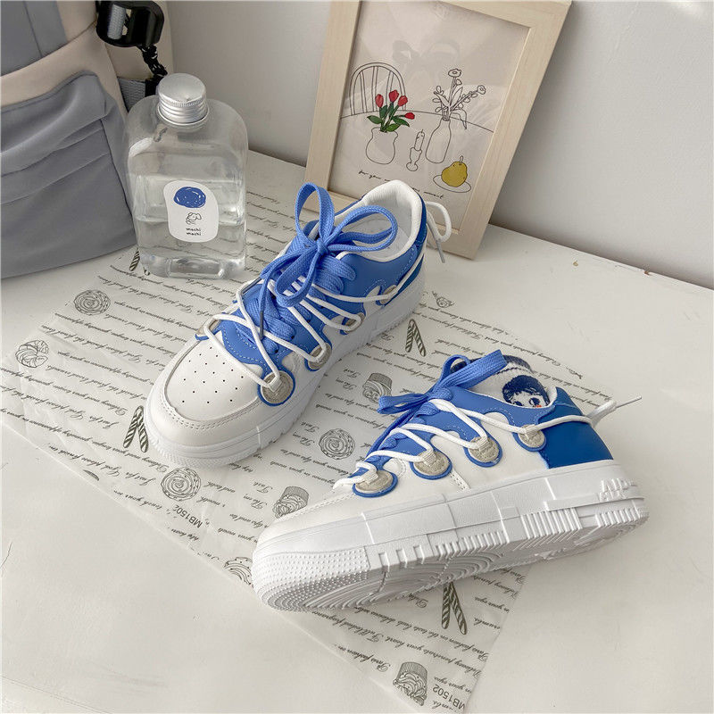 Niche Original Double Bottom Denim Stitching Board Shoes Autumn And Winter College Style Thick-soled Sneakers Trend
