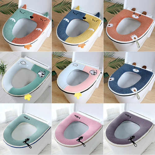 Wholesale O-shaped U-shaped universal portable plush waterproof toilet mat with handle autumn and winter coral velvet toilet seat cover