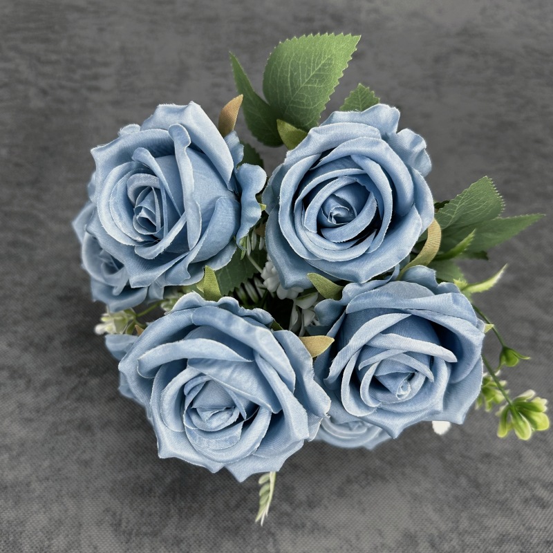 Simulación de 7 rosas rojas hechas a mano ramo de rosas bodas decoración del hogar decoración floral falsa adornos al por mayor