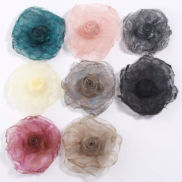 Organza rose semi-finished accessories handmade flower diy accessories mermaid Ji burn edge fabric accessories 8cm