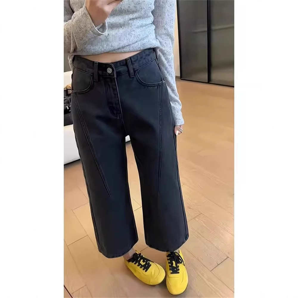 plus size Smoke Gray Baguette Jeans Women's Summer New Arrival chubby girl Cropped Loose Smoke Tube Pants Straight Leg Pants