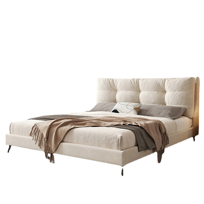 Cama de hadas italiana tecnología cama de tela crema viento simple cama principal moderna cama de madera maciza nube cama de matrimonio cama doble image 6