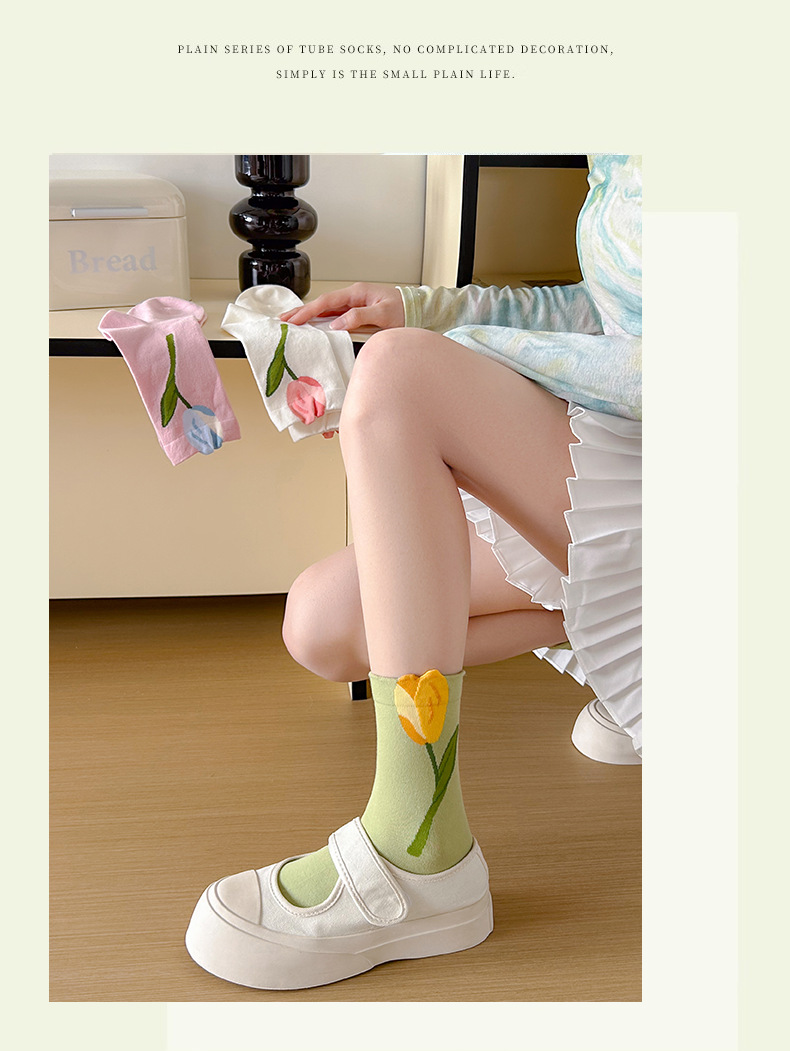 40g Weight Socks Classification Socks Lingerie Type Cotton Fabric Type A Pair Quantity Daily Occasion absorb sweat, anti-friction Function Flower, tulips Pattern Summer, Spring Season Women's Gender Cute, Sweet Style A Pair Cute Sweet Women's Flower Tulips Cotton Crew Socks
