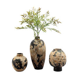 原创手作侘寂风陶瓷花瓶干插花器复古做旧风民宿装饰摆件