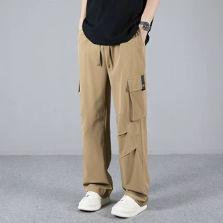 秋季男士休闲工装裤宽松时尚潮流新款男装垂感阔腿直筒休闲长裤男