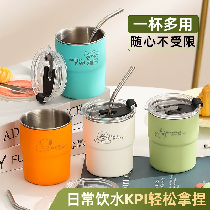 304 нержавеющая сталь открытый двухслойный ступенчатый стакан герметичный соломинный стакан противоожоговый стакан студенческая чашка с водой чашка кофе чашка