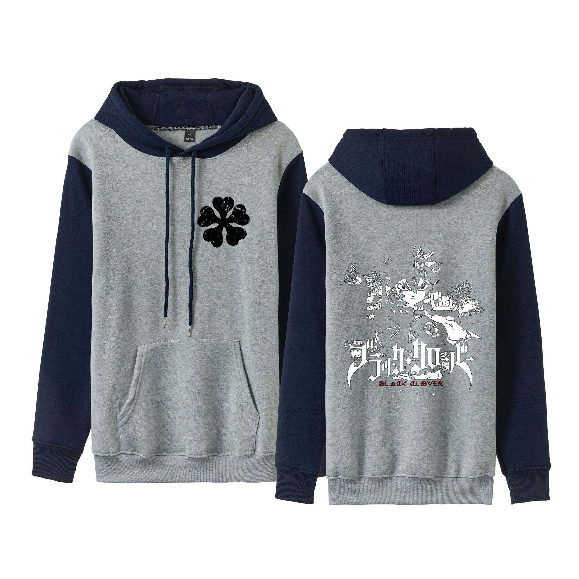 Trébol de cuatro hojas negro Black Clover suéter de pareja de talla grande para hombres y mujeres sudadera con capucha de contraste con capucha