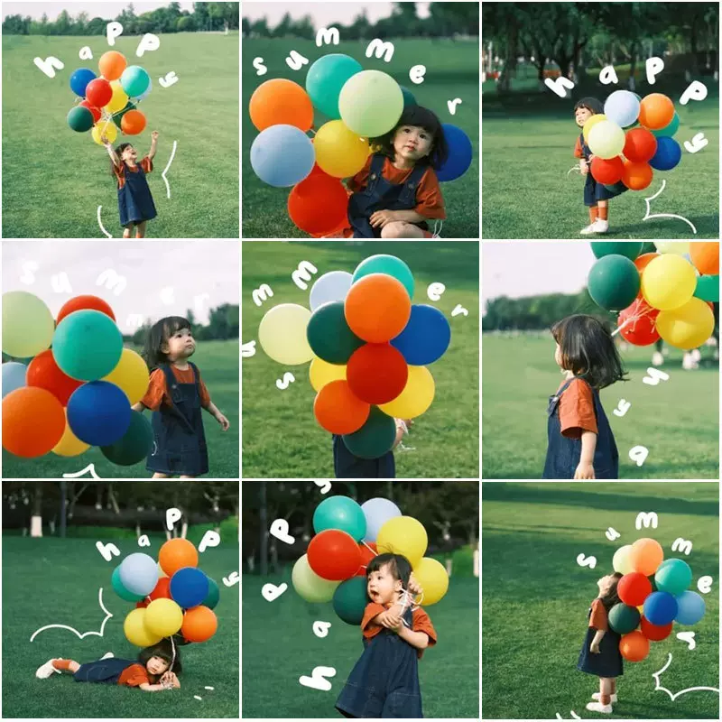 户外草地彩色气球生日装饰场景布置儿童圆球男女孩拍照道具马卡龙