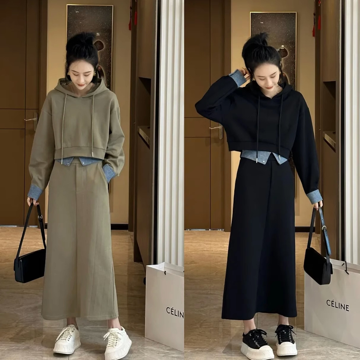 Casual Sports Style plus size Sweater suit Women's Autumn and Winter Stylish Age-reducing Skirt Long Fashionable Two-piece Set