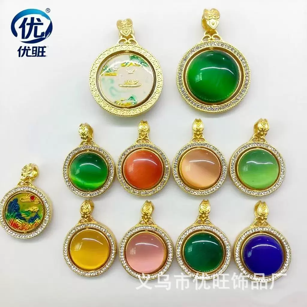 圆形镶嵌款弥勒佛吊坠时来运转转佛项链笑脸大肚佛公毛衣链坠子女