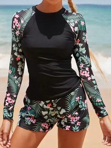 European and American Cross-border New Arrival Amazon AliExpress Foreign Trade Swimsuit Long-Sleeved Digital-Print Conservative Women's Bikini