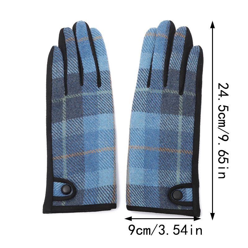 新款冬季格纹手套女士时尚保暖骑行手套气质搭扣针织触屏手套批发详情9