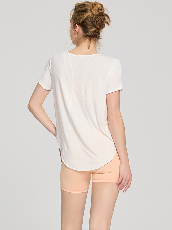2025 春夏の新作ヨガウェア女性用テンセルモーダルマルベリーシルク Tシャツ吸汗性通気性ルーズフィットネスウェア|undefined