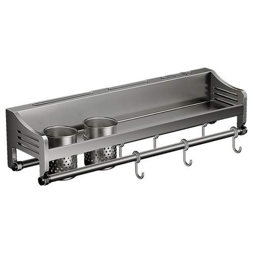 Kitchen Wall-Mounted Non-Piercing Stainless Steel Spice and Chopstick Knife Holder, Comprehensive Storage Rack