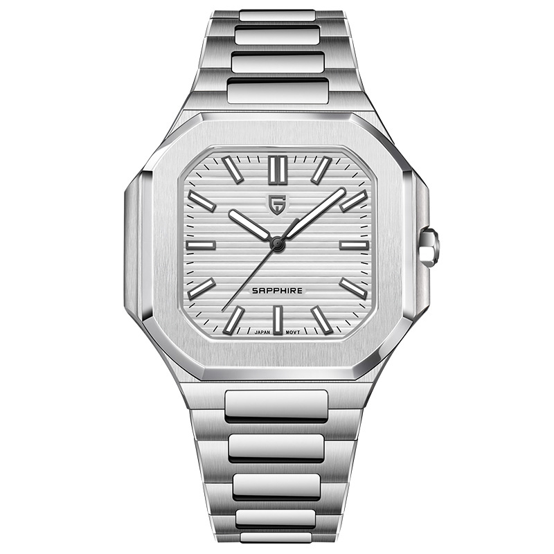 PAGANI DESIGN hombre moda cuadrado reloj de cuarzo zafiro nocturno reloj de pulsera de acero PD-YS019