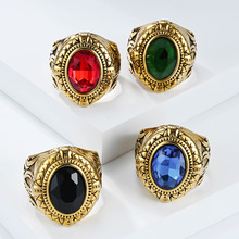 跨境欧美个性复古佐勒菲卡尔剑钛钢宝石戒指经典时尚不锈钢扳指环