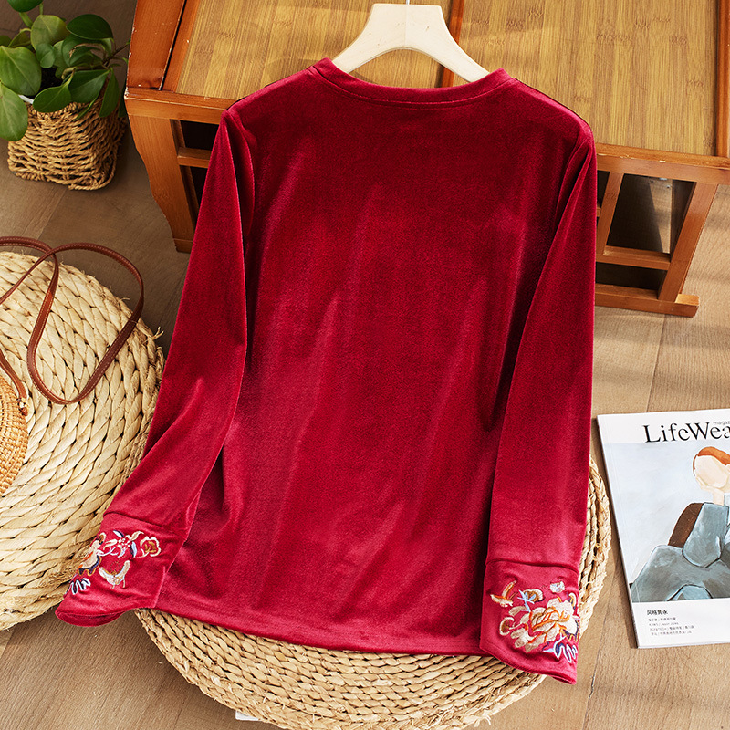 2024 새로운 가을 겨울 라운드 넥 벨벳 셔츠, 내부 및 외부 스타일의 작은 셔츠, 여성용 루즈한 대형 슬리밍 티셔츠
