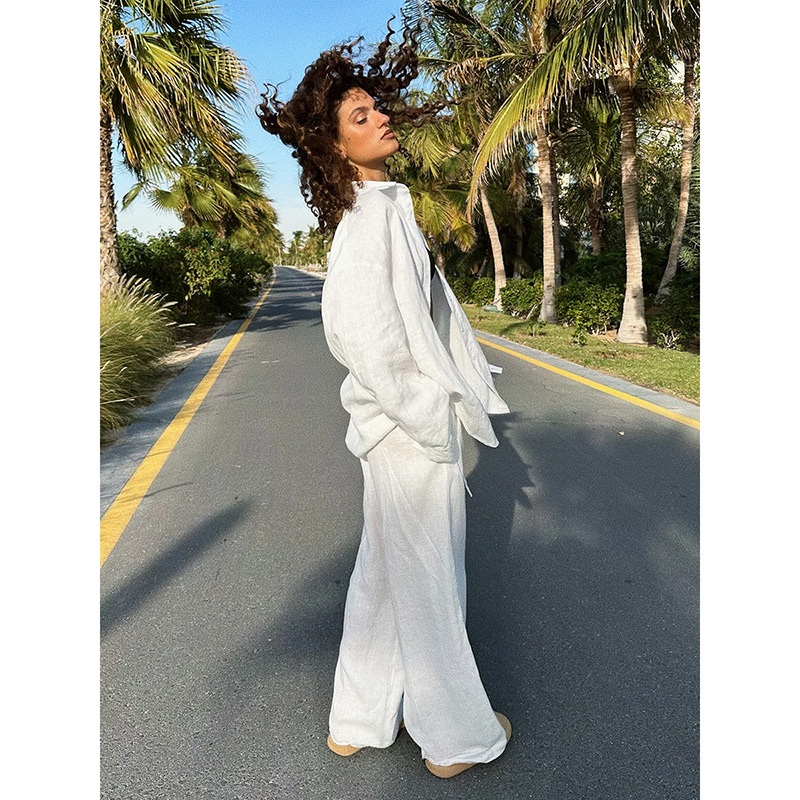 Spring 2025 New Comfortable Commuting Solid Color Casual Pants with Loose Skinny Pants with Loose Waist and Lace-up Texture