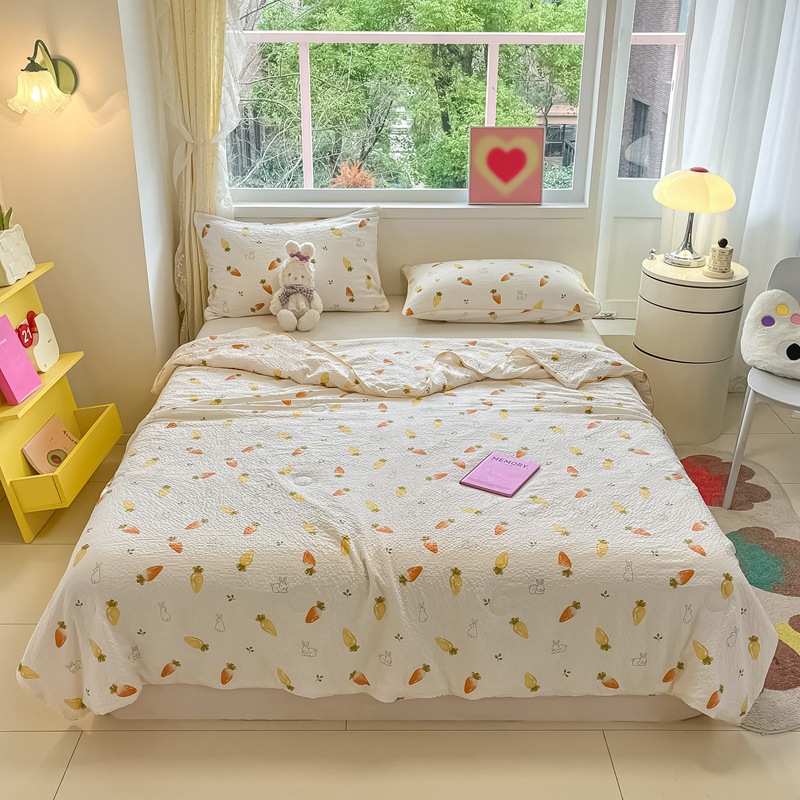 Hilo arrugado, colcha para niños, colcha de aire acondicionado universal de cuatro estaciones, colcha fresca de verano, colcha de fibra de soja, lavable a máquina