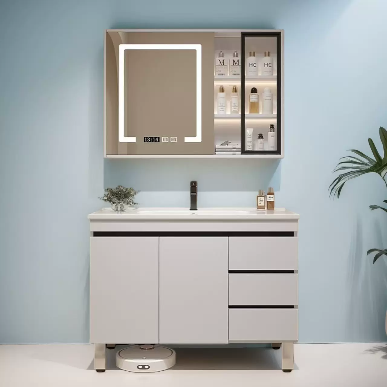 新家用浴室组合陶瓷一体盆简约洗脸洗手盆卫生间洗漱台落地浴室柜