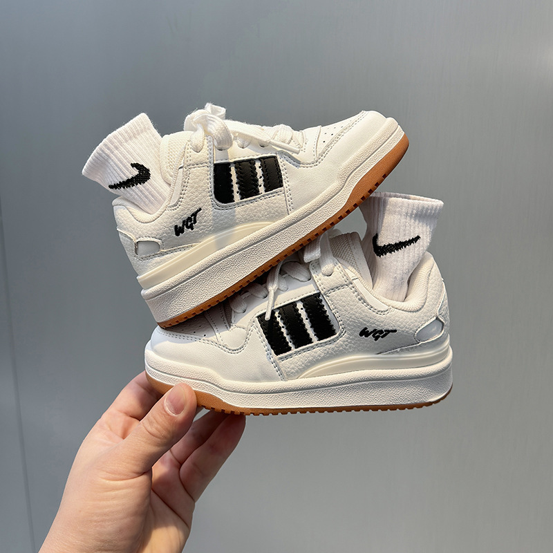 Children's Genuine Leather Sneakers 2026 Autumn and Winter New Fashion White Shoes for Girls and Boys Student Sports Shoes