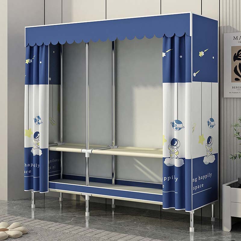 Large Quantity of Ready-Made Simple Wardrobes for Rental Apartments, Bedroom Assembly Wardrobes, All-Steel Frame Storage Wardrobes with Multiple Hanging Areas