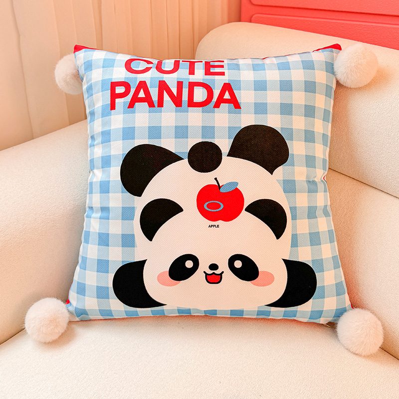 Panda Love Dopamine Almohada Funda de almohada Sofá de sala de estar Almohada de cintura abstracta con estampado de cabecera Bola de pelo