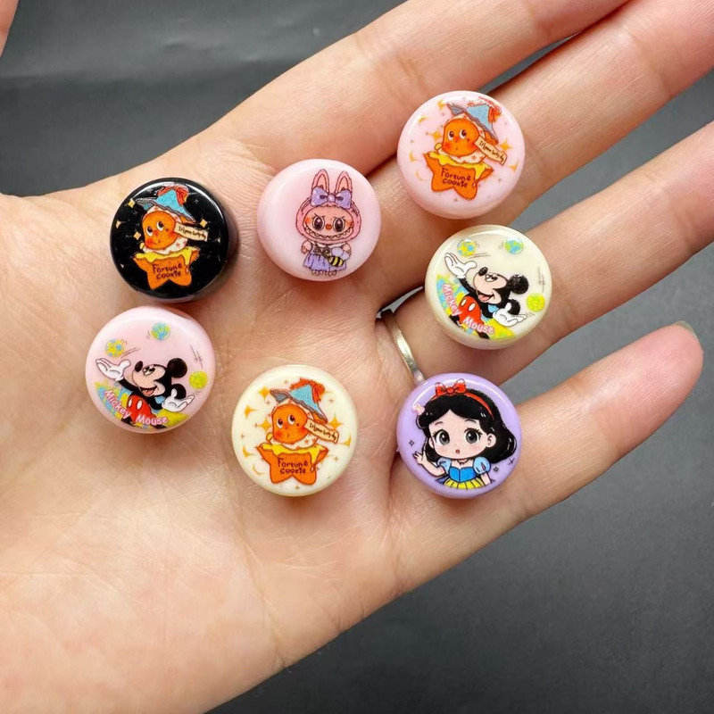 Acrylic Double-Sided Printing Cartoon Round Cake Through-Hole Beads DIY Cute Bracelet Mobile Phone Chain Keychain Accessories