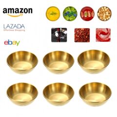 ステンレス製の丸い小皿、金色のソース・調味料皿、レストラン厨房用醤油皿、和風のつけだれ皿、和食器