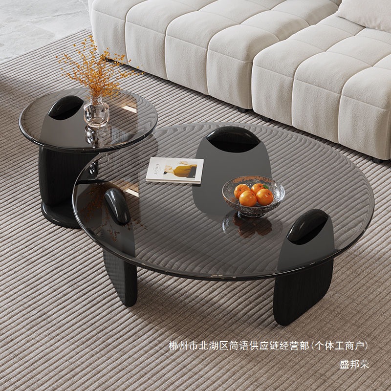 Fábrica directa de fábrica directa pequeña sala de estar de vidrio temperado mesa de té redonda combinación de mesa de té de lujo ligera